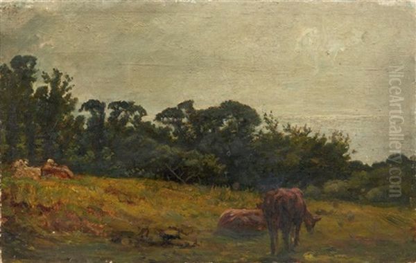 Les Vaches Au Pre, Aux Environs De Trouville Oil Painting by Paul Huet