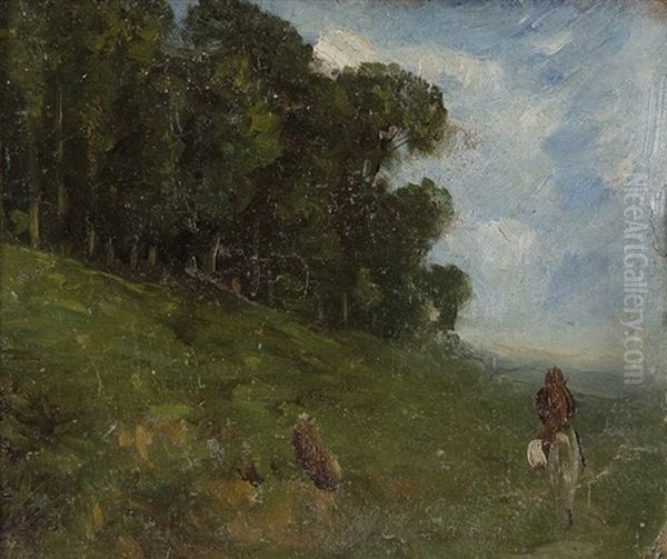 Personnage Sur Le Chemin Oil Painting by Paul Huet