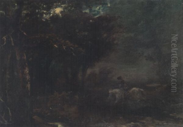 Cavalier Au Clair De Lune Oil Painting by Paul Huet