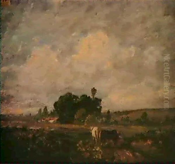 Chevaux Dans La Campagne Normande Oil Painting by Paul Huet