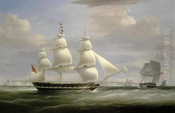 The Hon. East India Company Ship Inglis In Two Positions Off Dover Oil Painting by William John Huggins