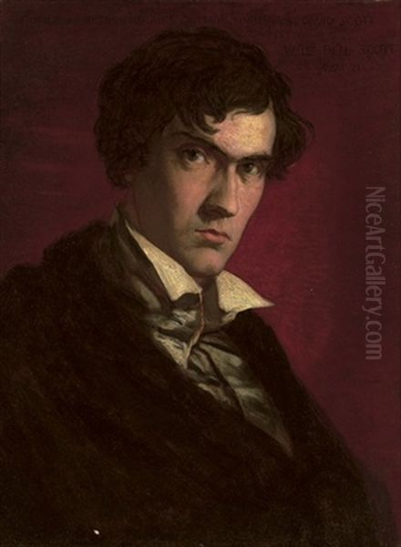 Portrait Of William Bell Scott In A Black Coat (after David Scott) Oil Painting by Arthur Hughes