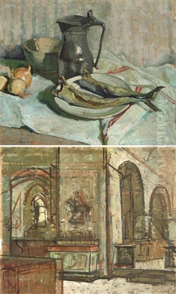Nature Morte Aux Harengs (+ Interieur D'eglise; Verso) Oil Painting by Paul Hughes