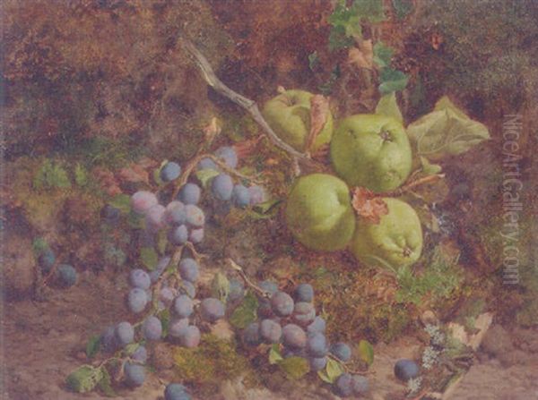 Sloes And Apples On A Mossy Bank Oil Painting by William Hughes