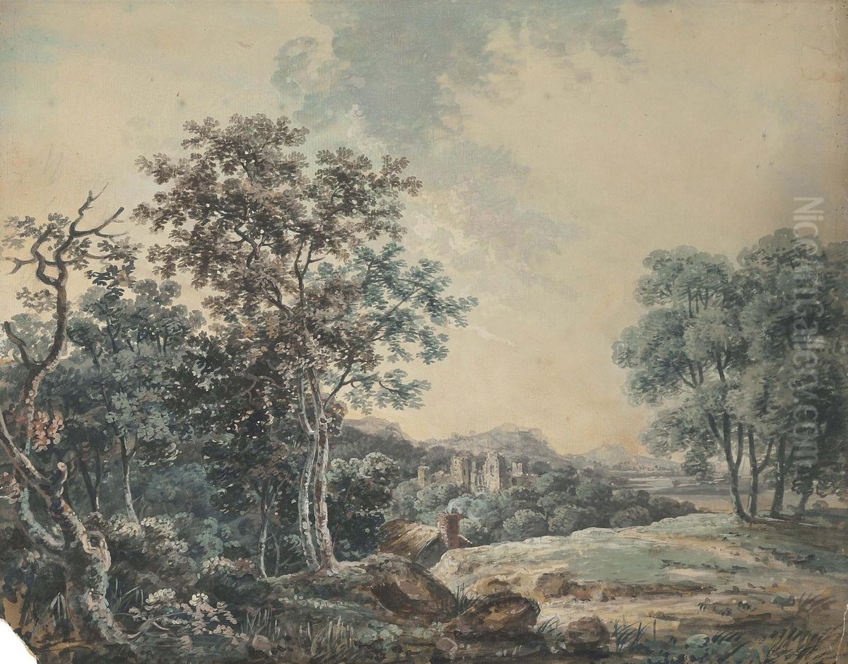 A Mountainous River Landscape Oil Painting by George Cuitt