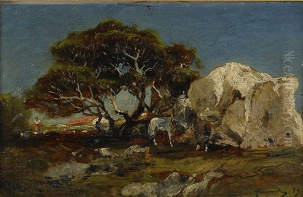 Landskap Med Hastar Oil Painting by Victor Pierre Huguet
