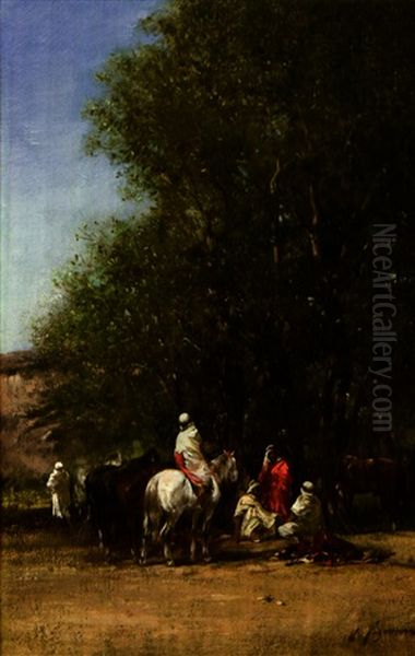 La Halte Sous L'ombrage Oil Painting by Victor Pierre Huguet