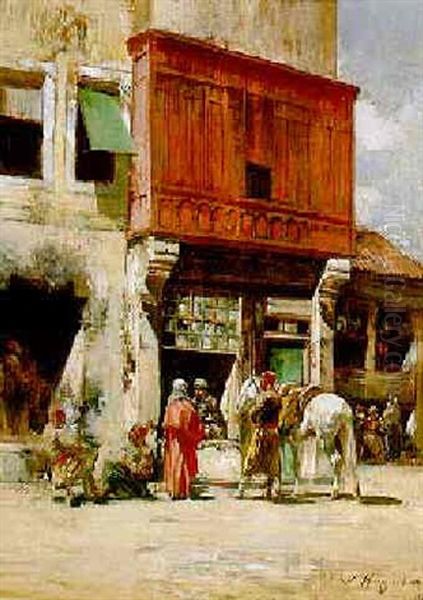 An Ottoman Street Scene Oil Painting by Victor Pierre Huguet