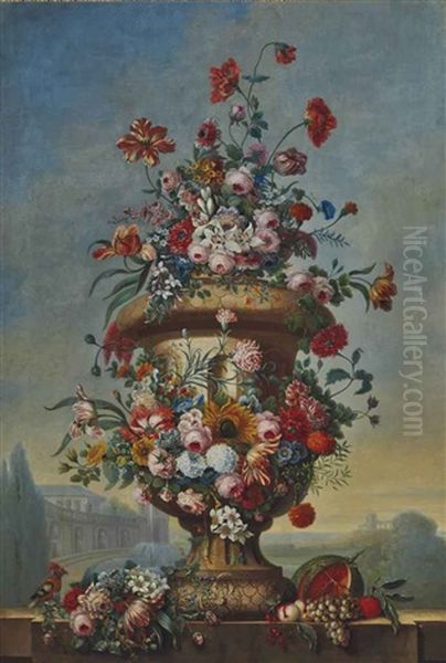 Vase De Fleurs Dans Un Paysage Oil Painting by Pierre Nicolas Huilliot