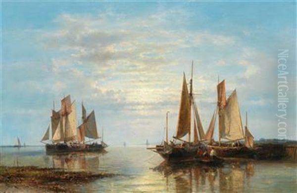 Sailing Boats On A Calm Sea Oil Painting by Abraham Hulk the Elder