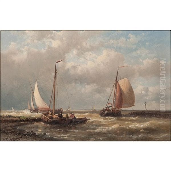 Ships In A Holland Harbor Oil Painting by Abraham Hulk the Elder