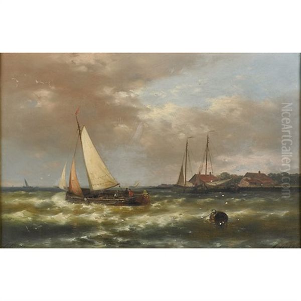 A Harbor Scene Oil Painting by Abraham Hulk the Elder
