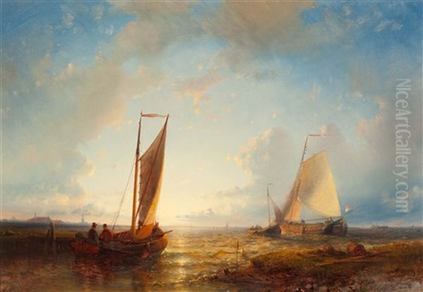 Fishing Boats Near The Coast Oil Painting by Abraham Hulk the Elder