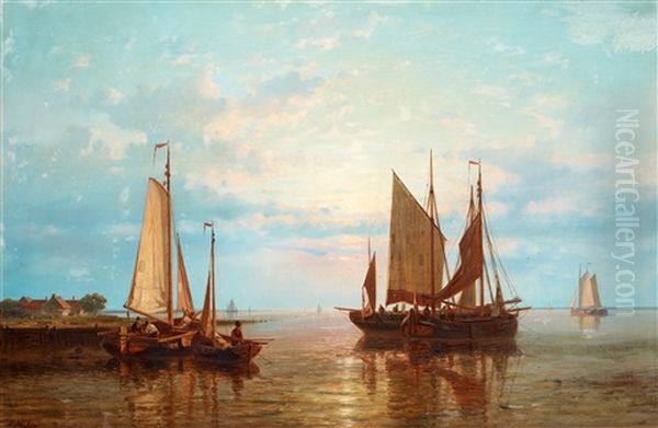 Fiskebatar Pa Lugnt Vatten Oil Painting by Abraham Hulk the Elder
