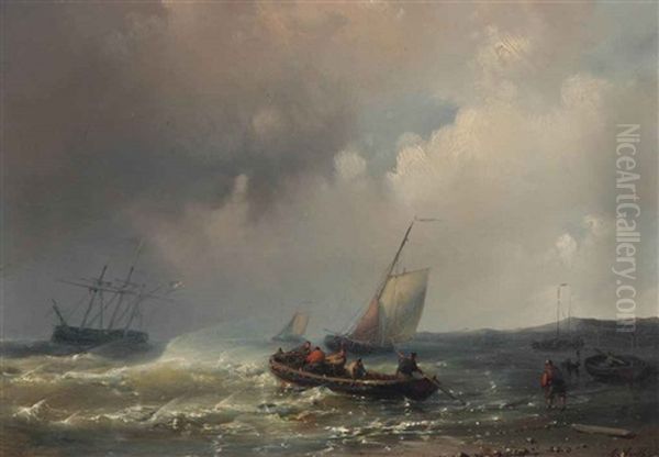 Fishermen Braving The Surf Oil Painting by Abraham Hulk the Elder