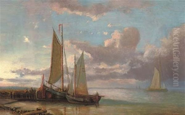 Moored Fishing Vessels At The End Of The Day Oil Painting by Abraham Hulk the Elder