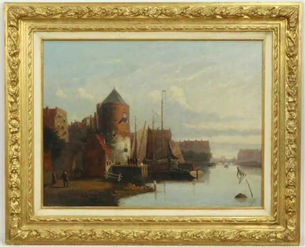Hollands Stadsgezicht, Mogelijk Haarlem Oil Painting by Johannes Frederik Hulk, Snr.