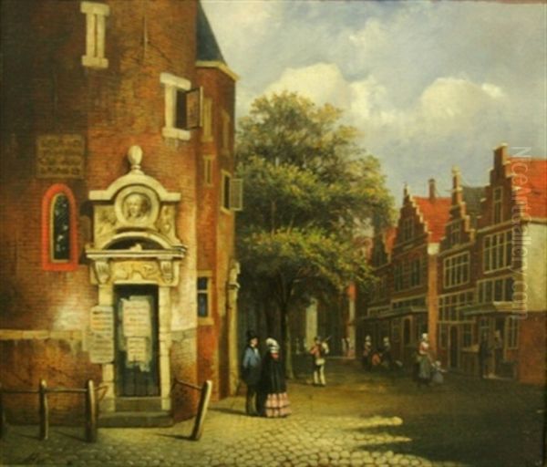 Village Street Oil Painting by Johannes Frederik Hulk, Snr.