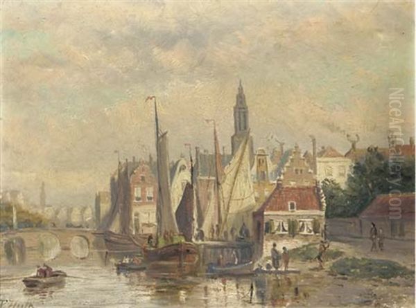Activities In A Dutch Harbour (+ The Fleet Preparing For Departure; Pair) Oil Painting by Johannes Frederik Hulk, Snr.