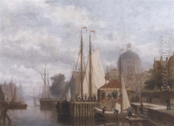 A Capriccio View Of Amsterdam Oil Painting by Johannes Frederik Hulk, Snr.