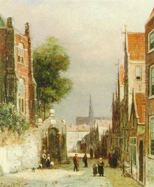 Street Scene With Figure Oil Painting by Johannes Frederik Hulk, Snr.