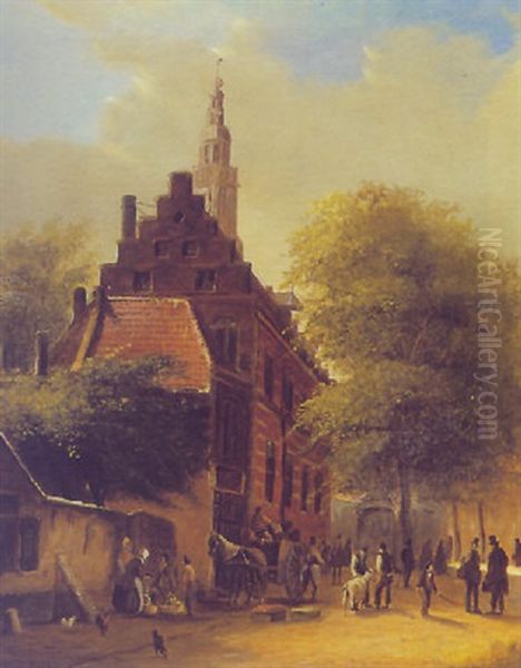 A View Of A Town Oil Painting by Johannes Frederik Hulk, Snr.