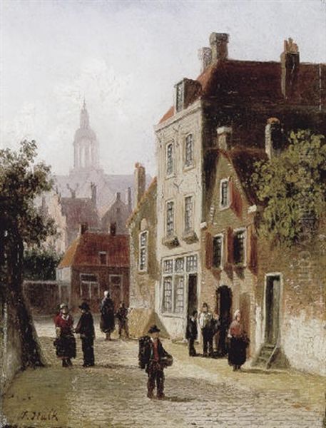 Stadsgezicht Met Figuren Op Straat Oil Painting by Johannes Frederik Hulk, Snr.