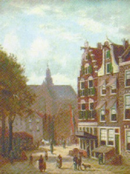 Hollandsk Stadsinterior Med Figurer Oil Painting by Johannes Frederik Hulk, Snr.