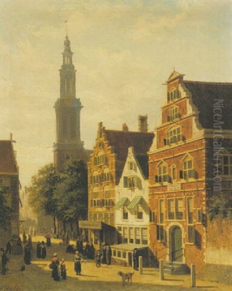 Amsterdam Street Scene Oil Painting by Johannes Frederik Hulk, Snr.