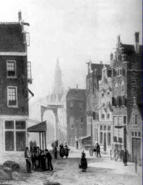 Haarlems Straattafereel Oil Painting by Johannes Frederik Hulk, Snr.