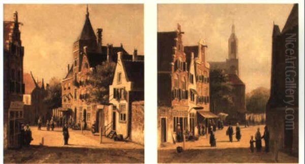 Street Scenes In Amsterdam Oil Painting by Johannes Frederik Hulk, Snr.