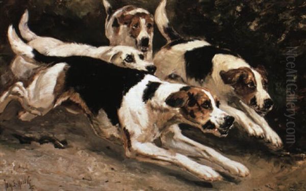 Full Cry, The Beaufort Hounds Oil Painting by Johannes Frederik Hulk, Snr.