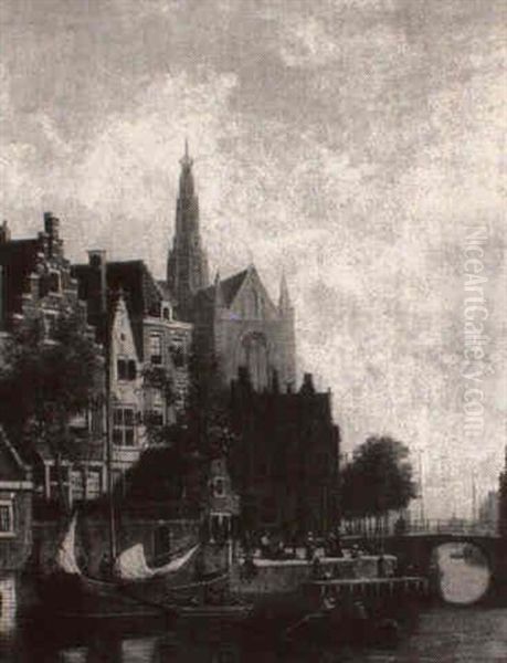 The Singel Canal, Amsterdam Oil Painting by Johannes Frederik Hulk, Snr.