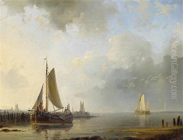Fischerboote Vor Der Kuste In Ruhiger See Oil Painting by Abraham Hulk the Younger