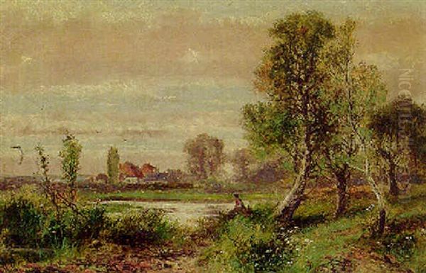 A Figure Sitting On A Bank Of A River Oil Painting by Abraham Hulk the Younger