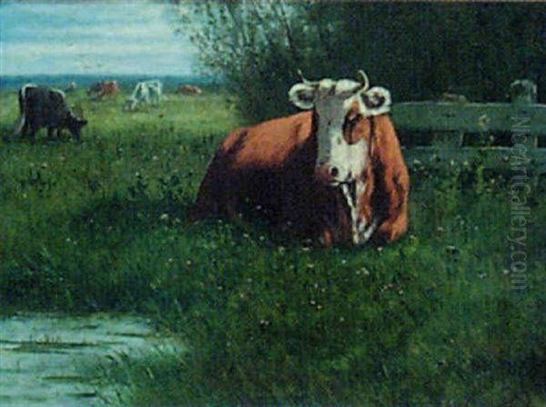 Cattle In A Landscape Oil Painting by William Frederick Hulk