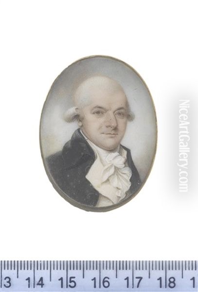 A Gentleman, Wearing Black Coat, White Waistcoat, Frilled Chemise, Stock And Cravat, His Powdered Wig Worn En Queue Oil Painting by Thomas Hull