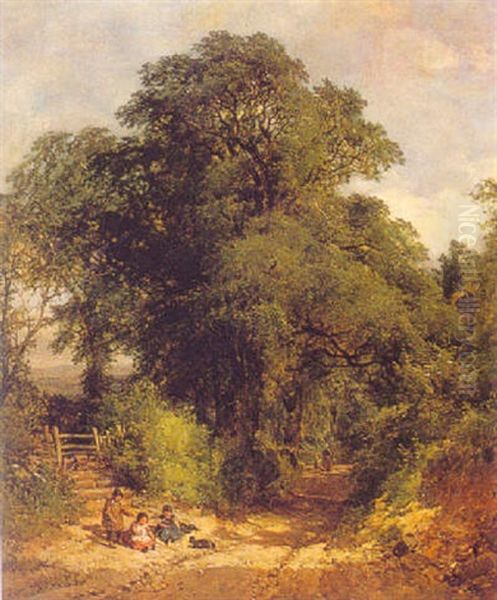 Playing By The Wayside, Near Guildford, Surrey Oil Painting by Frederick William Hulme