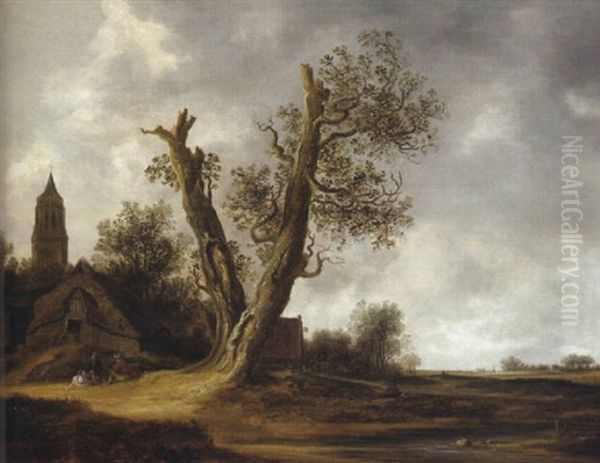 Rastende Bauern Vor Einem Dorf In Den Dunen Oil Painting by Frans de Hulst