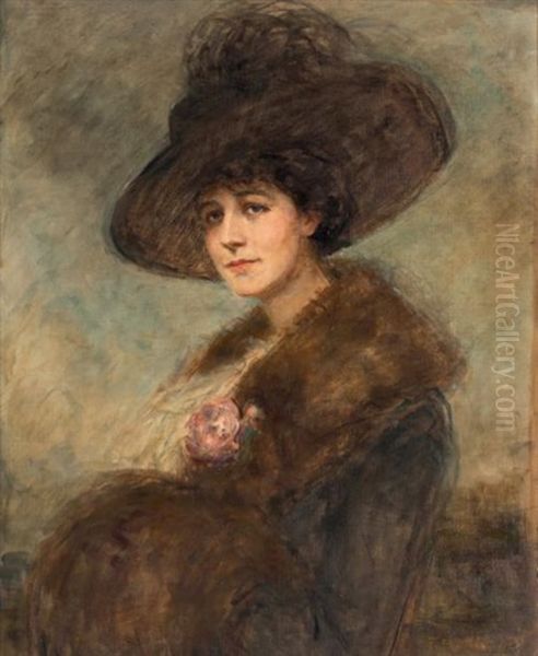Portrait D'elegante Au Chapeau Oil Painting by Ferdinand Humbert