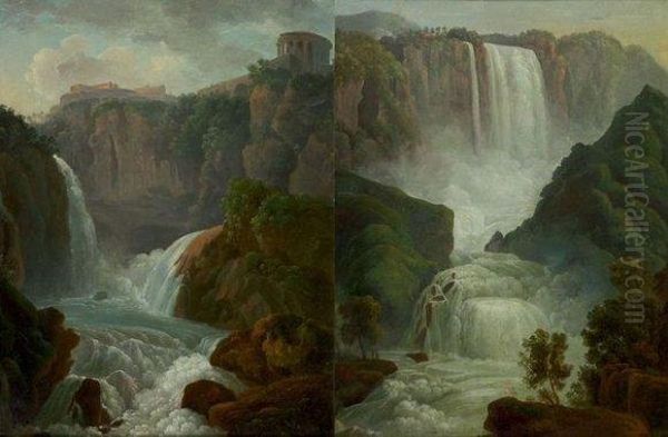 Vues De Tivoli : Les Cascatelles Et Le Temple De La Sibylle Oil Painting by Prosper Francois Barrigues De Fontainieu
