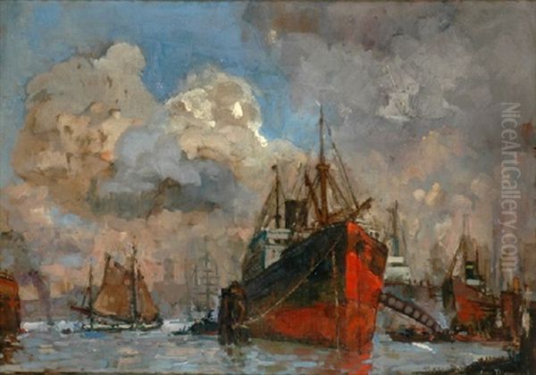 Container Ships Oil Painting by Theodor Hummel