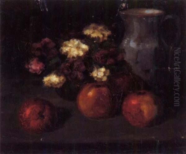 Stilleben Mit Apfel Oil Painting by Theodor Hummel