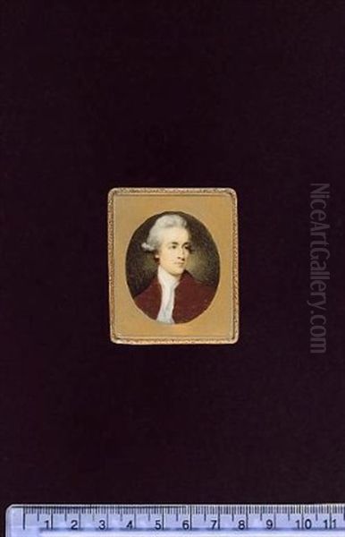 Mr. Woodman Wearing Brown Coat, Pale Blue Waistcoat, White Cravat And Powdered Wig Oil Painting by Ozias Humphry