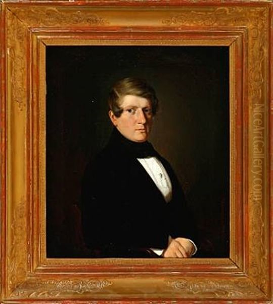 Portraits Of A Young Couple (pair) Oil Painting by Andreas Hunaeus