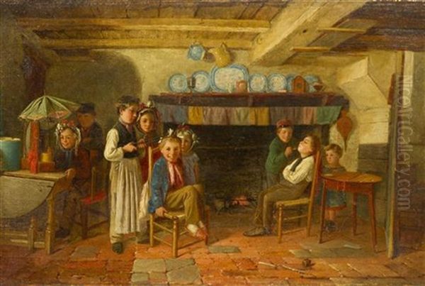 The Young Hair Dressers Oil Painting by Charles, Hunt Jnr.