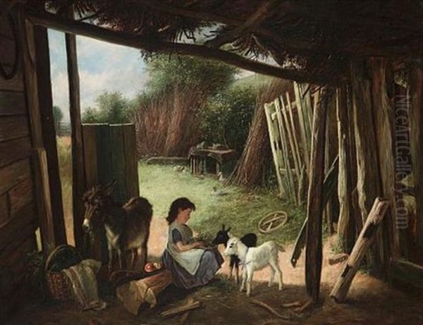 Feeding The Kids Oil Painting by Charles, Hunt Jnr.