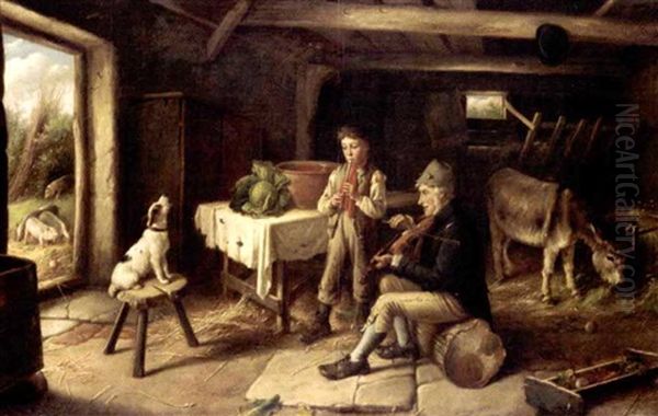 A Cottage Concert Oil Painting by Charles, Hunt Jnr.