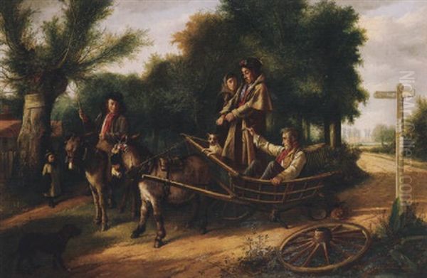 Untitled (gentleman Riding A Horse Pulled Cart) Oil Painting by Charles, Hunt Jnr.