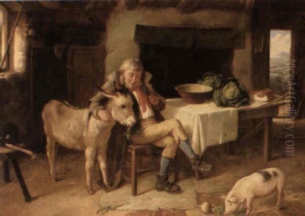 A Pat For The Donkey Oil Painting by Charles, Hunt Jnr.